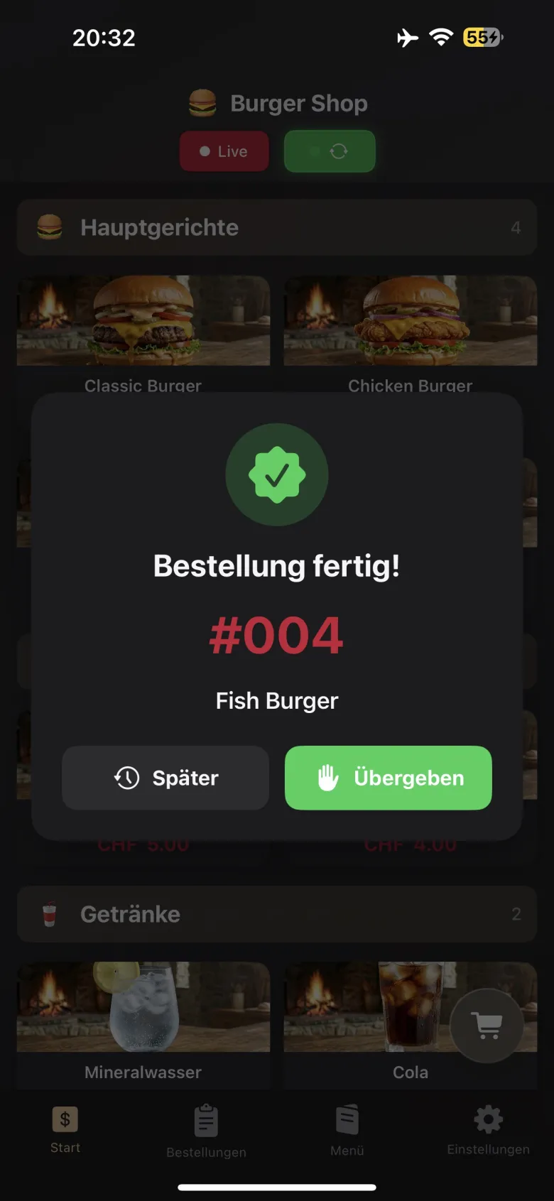 Kasse meldet: Bestellung fertig